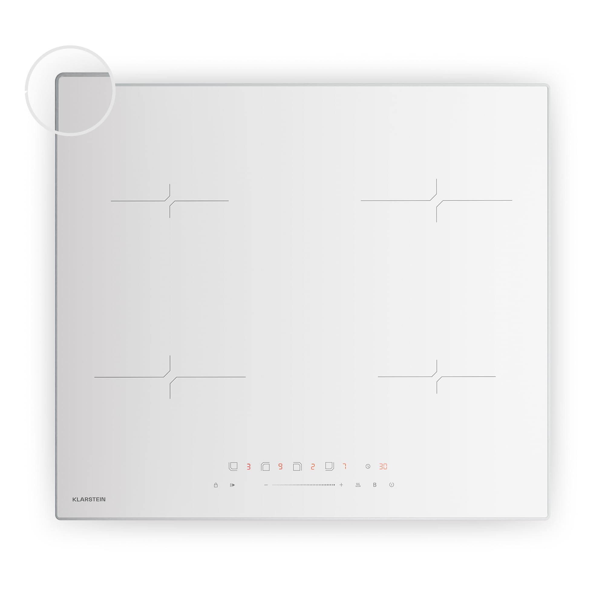 Klarstein Velaire Placa Inducción 60cm - 4 Zonas, 7000W Boost, Control Deslizante Táctil, Temporizador, Bloqueo Infantil, Vidrio Cerámico, Cocina Inducción Moderna, Blanco