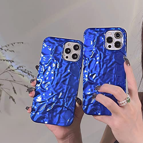Yebowe Compatible With Iphone 13 Pro Max Case, Cute 3D Tin Foil Pleated Luxury Phone Cover For Women Girls Cool Bling Designer Soft Slim Case For Iphone 13 Pro Max, Blue #TOP7
