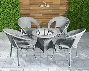 BRISHI Garden Patio Seating Chair and Table Set Outdoor Balcony Garden Coffee Table Set Furniture with 1 Table and 4 Chairs Set (Grey)