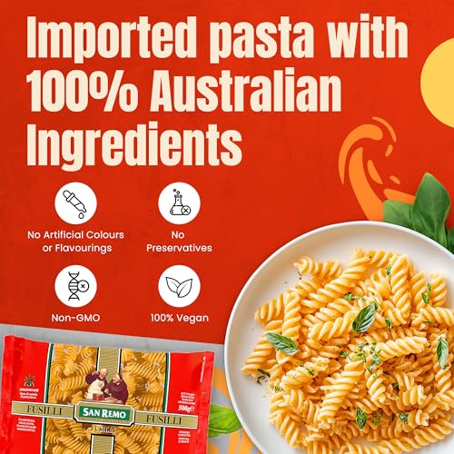 Image of San Remo Fusilli Pasta 500g | | High Protein & Fibre | Vegetarian | Quick Cooking| Non-Sticky | Authentic Italian Taste (Pack of 2)