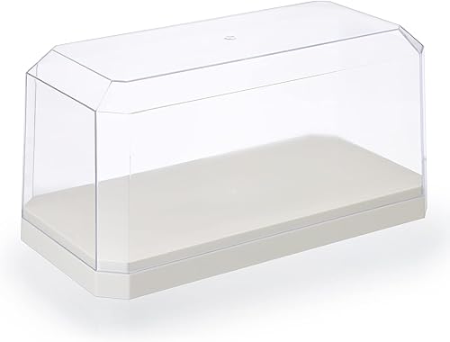 Hipiwe Vitrina de exhibición a prueba de polvo, modelo de coches, escaparate rectangular coleccionable, caja de exhibición con base beige, vitrina