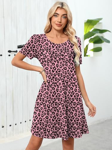 Image of Heymoments Women's Short Sleeve Crewneck Sundress Summer Casual A-Line Beach Dress with Pockets S-2XL