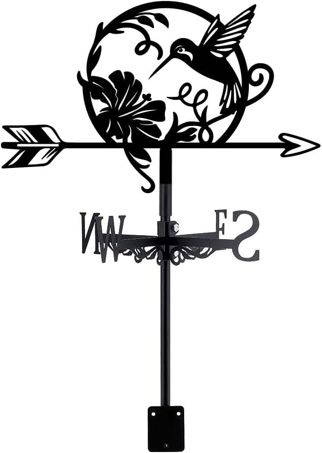 SUPERDANT Hummingbird Weathervane Bird Weather Vane for Yard Flowers Metal Wind Vanes Roof Mount for Outside Garden Black Weathervanes Farmhouse Farm Barn Sheds Patio Outdoor Decorations Gifts