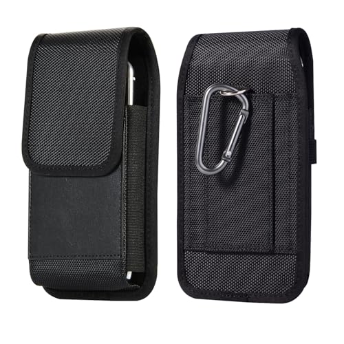Phone Holster Pouch Nylon Phone Belt Case Holder with Belt Loop Compatible for Samsung Galaxy S25 S24 S23 S22 S10e A20e A10e, iPhone 17 16 15 14 13 12 Pro, Pixel 5 4 3 4a (Leather-Card Holder, M)