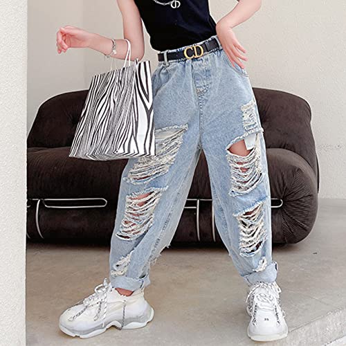 Kids Girls Fashion Loose Ripped Denim Pants High Waist Distressed Wide Leg Straight Baggy Jeans Casual Streetwear2