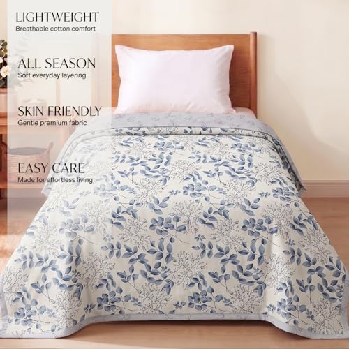 Image of BSB HOME 280 GSM Reversible Dohar for Single Bed, Ultra Soft Microfiber AC Blanket, Lightweight All Season Blanket, Breathable, Skin Friendly, 60 x 88 Inches (152 x 224 cm) - Dusty Blue