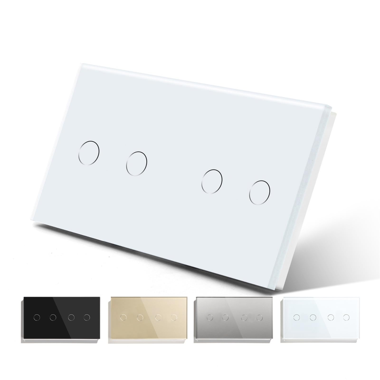 Interruptor táctil de pared de 1 vía, interruptor de luz doble de 2 posiciones, panel de cristal dorado blanco y negro, interruptor resistente al agua con luz de fondo(Gray)