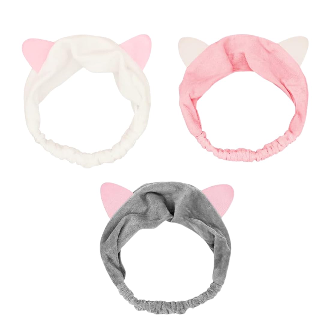 2 Fasce Per Capelli Con Orecchie Di Gatto – Morbide In Pile Corallo Per Cura Del Viso, Trucco E Spa – Beige E Cachi