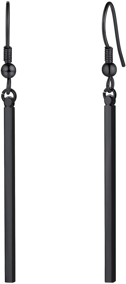 FOCALOOK Long Vertical Bar Dangle Earrings for Women Hypoallergenic 14K Gold Plated/Black/Silver Circle Hoop Bar Drop Earrings (With Gift Box)