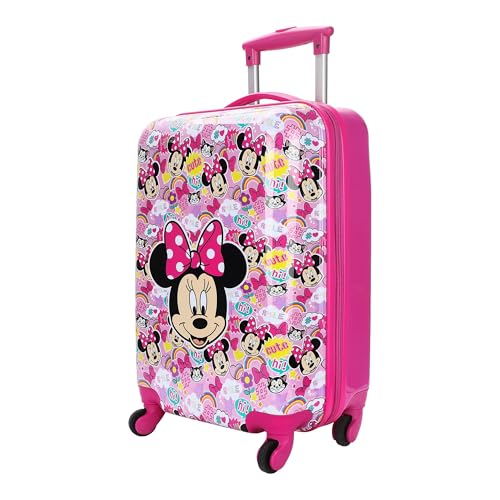 Bioworld Minnie Mouse Classic 4-Wheel 20" Kids Luggage Suitcase for Travel & Adventures, Pink/Multicolor