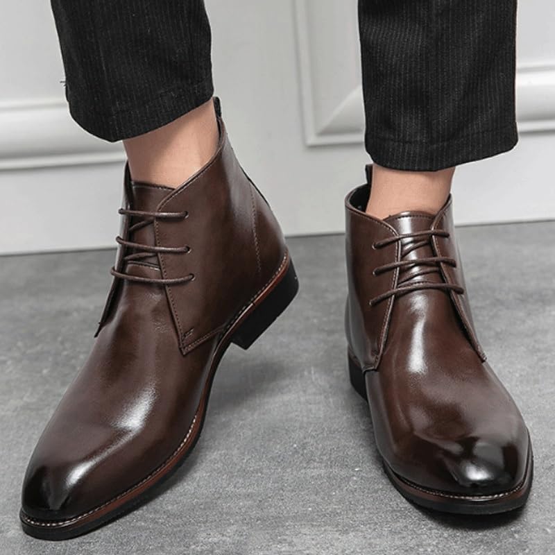 Men's Leather Cap Toe Lace Up Chelsea Boots Casual Business Oxfords Boots for Wedding Prom Party Business Work
