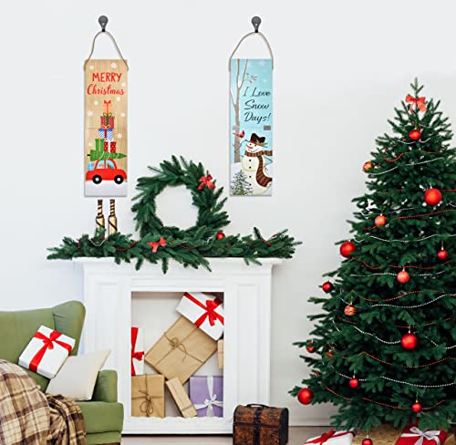 Christmas Wooden Welcome Sign Winter Vertical Porch Sign Set Of 2 Reversible Merry Xmas Hanging Signs Holiday Decorations For Front Door Wall Display Indoor Outdoor Party Supplies Decor 26 Inches Tall #TOP5