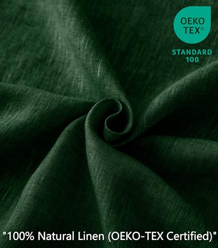 Talasily 100% French Pure Linen Sheets Set California King Size,Oeko-TEX Certified Bedding, All-Season Breathable for Hot Sleepers,16 Inch Deep Pocket Machine Washable 4-Piece (Forest Green)