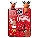 Yoedge Coque pour Samsung Galaxy A12 (4G) -6,5 Pouce, Etui Housse Souple Silicone Rouge Antichoc Ultra Mince TPU Bumper Telephone Portable avec Poupées 3D Cerf Mignon Motif pour Samsung A12, Noël 2
