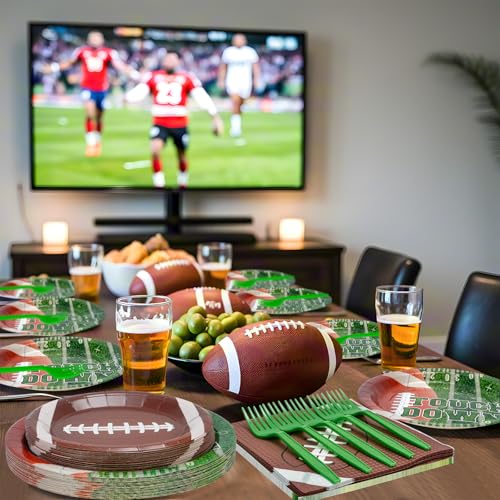 96 Pcs Football Plates and Napkins Forks Sets - Rugby Sports Themed Round Tableware, Disposable Touch Down Paper Plates Napkins Set for Football Game Day Tailgate Party Supplies Accessories, Serves 24 - Image 3