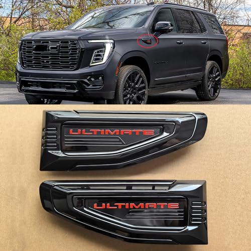 Image of 2pack OEM 2025 2026 Ultimate Vent Emblem Right Left 3D Badge Replacement for Yukon and Yukon XL Denali At4 85532392 85532398 (Gloss Black Red)