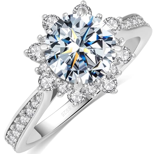 0.5/1.5/2/3CT Moissanite Engagement Rings for Women, D Color VVS1 S925 Sterling Silver Wedding Band Flower shape Engagement Moissanite Ring with 18K Gold Plated