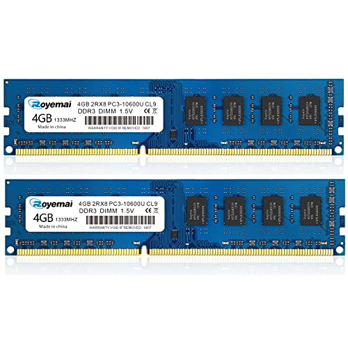 DDR3 1333 PC3-10600U 8GB Kit (2X4 GB) RAM 4GB 2Rx8 240-pin Dimm CL9 1,5V Desktop Arbeitsspeicher Module Upgrade