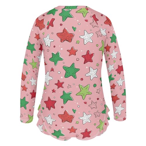 Star Pattern on Pink Girls Rash Guard Swimsuits Long Sleeve One Pieces Bathing Suit UPF 50+ Zipper Swimwear3