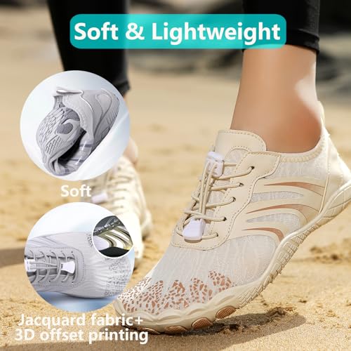 Image of Beach Water Shoes for Women Men Quick Dry Non-Slip Wide Toe Hike Barefoot Footwear for Beach Pool Aqua Swim Surf Walk