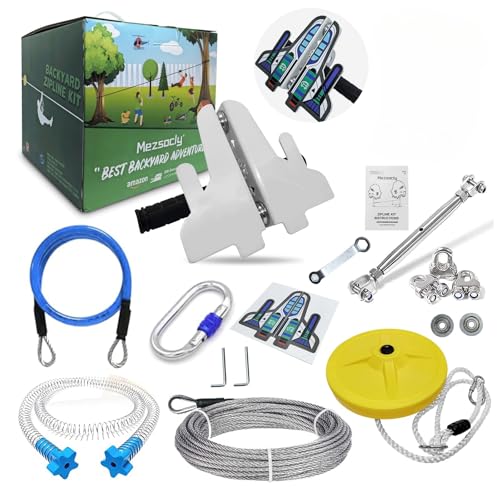Slackline Zipline 24 m 80 piedi per bambini e adulti, gioco di avventura nel cortile, facile installazione, fino a 150 kg, resistente, cavo di sicurezza e freno a molla, giocattoli,Aereo viola