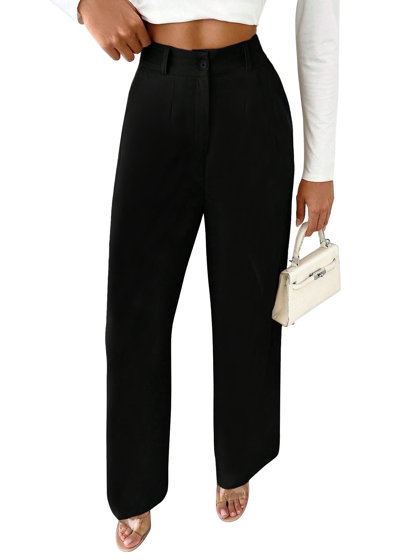 toochki Trousers for Woman Pants Women's Formal Office Korean | Black Track Pant | Straight | Cotton Spandex Stretchable Trouser | High-Waisted Bottom Wear-picture-22