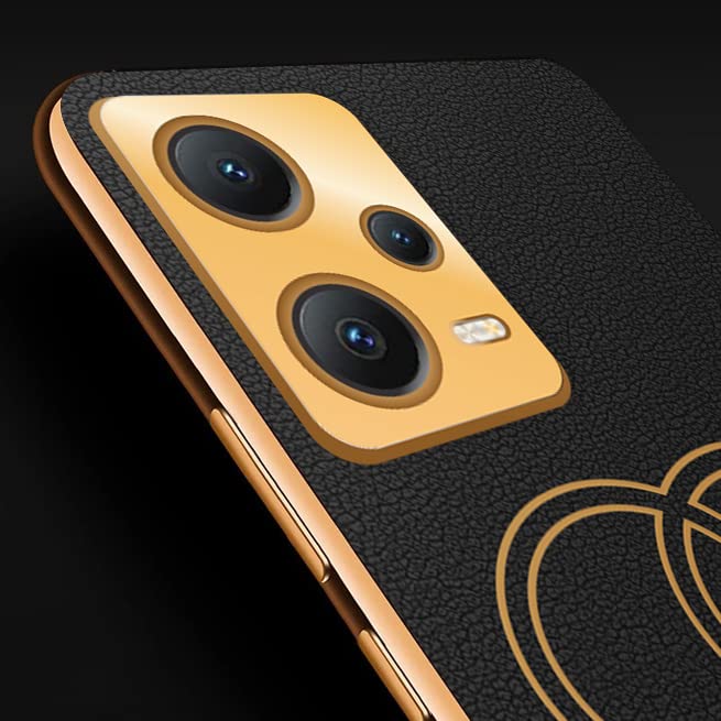 Image of Vaku Luxos Skylar Back Cover Case for Xiaomi Redmi Note 12 Pro 5G / Note 12 Pro+ 5G with Leather Pattern Design Gold Electroplated Soft TPU Cover| Shockproof Protective Case - Black