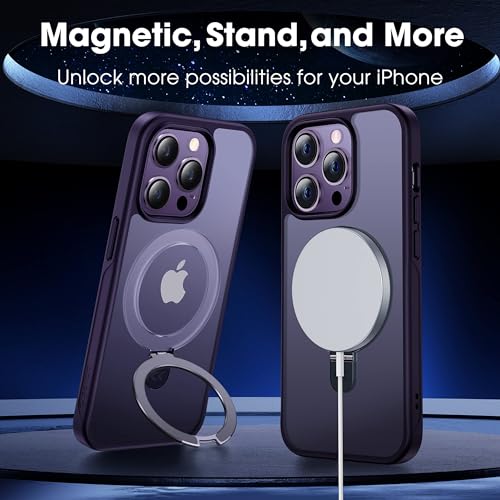 Image of CASEKOO for iPhone 14 Pro Max Case with Magnetic Invisible Stand, Purple | [Military Drop Protection] [Compatible with MagSafe] Shockproof Slim Translucent Matte Case for iPhone 14 Promax Case 6.7 inch