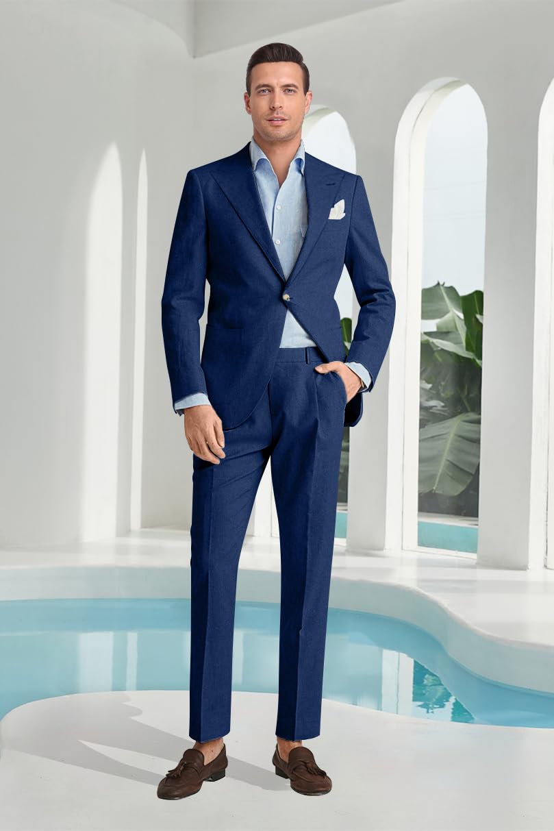 Completo da uomo in lino slim fit 2 pezzi estate spiaggia abiti da sposa con bavero a punta casual blazer pantaloni set per smoking da ballo