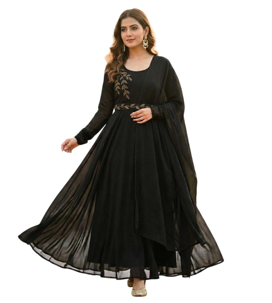 Women's Beautiful Georgette Embroidery Work Gown & Dupatta Set Anarkali Gown,Full Sleeveless Ethnic Gown and Dupatta Set Gown for Wedding-picture-11