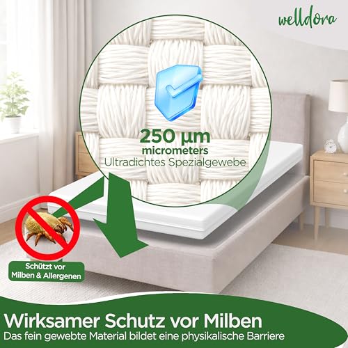 Welldora ǀ Premium Milbenbezug Matratzen 90x200x20 ǀ Fachärztlich getesteter Allergiker Matratzenschoner ǀ Anti Milben Bettwanzen Encasing mit Reissverschluss ǀ Allergiker Bettwäsche