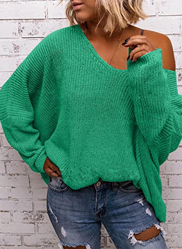 Image of BZB Women's V Neck Long Sleeve Knit Loose Oversized Pullover Sweater Top