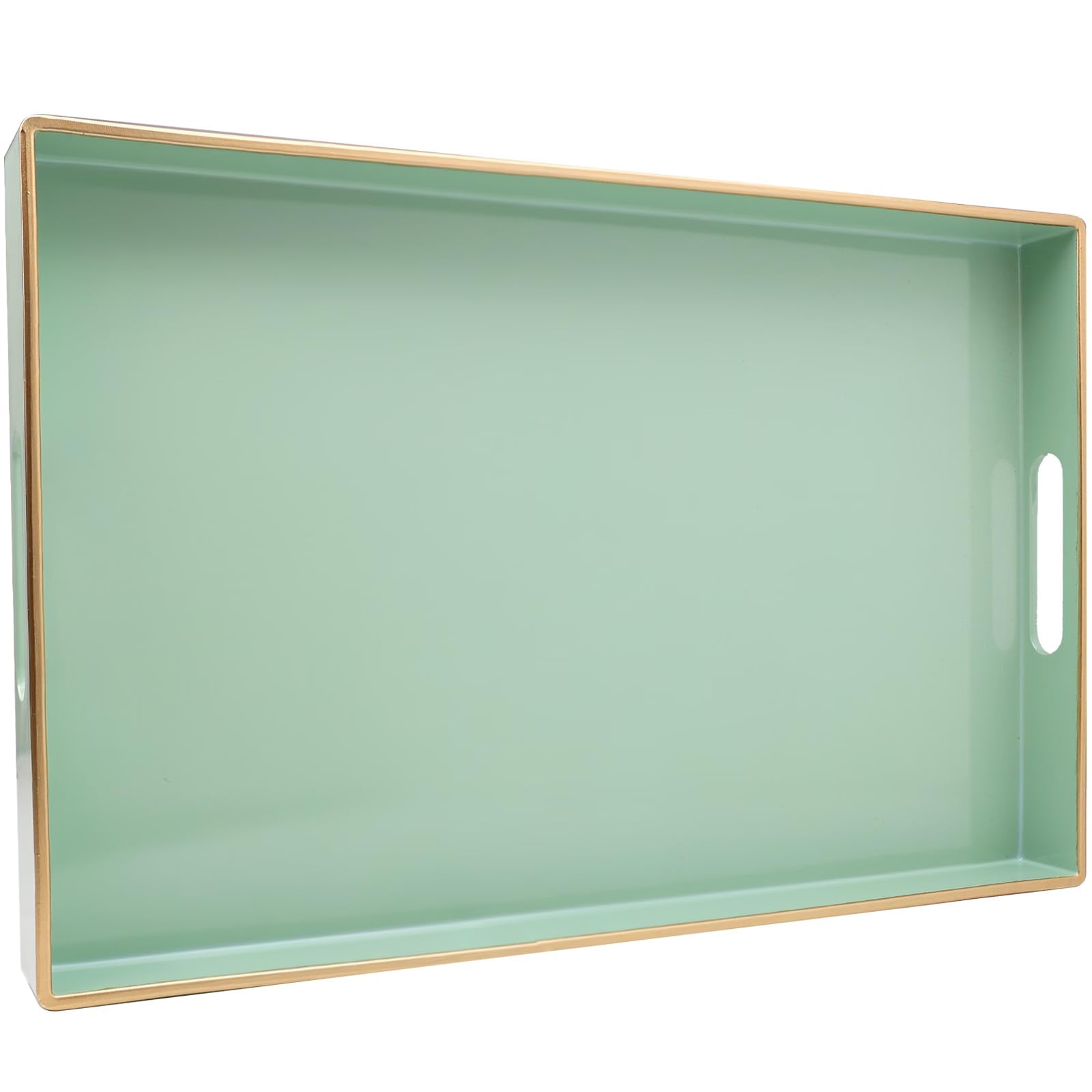Photo 1 of Spsyrine Green Decorative Serving Tray with Handles, Elegant Plastic Coffee Table Tray for Ottoman, Living Room, Home Decor 15.6" X 10.2"