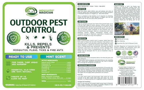 Image of Mosquito Magician Ready-to-Use Mosquito Yard Spray 1 Gal (Mint) - Kills Mosquitoes, Fleas & Fire Ants, Repels and Prevents Ticks - Essential Oil Formula for Sprayers, Foggers & Misting Systems