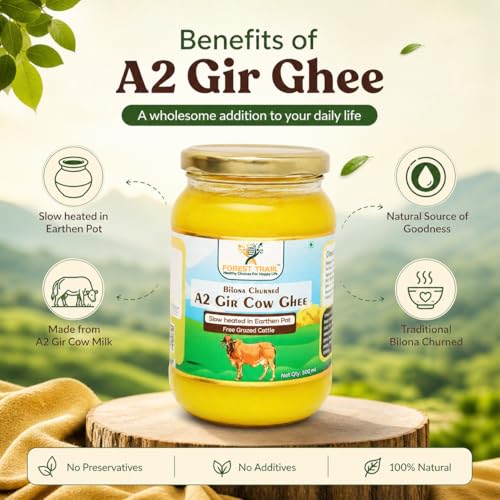 Image of FOREST TRAIIL [Premium A2 Gir Cow Ghee] Bilona Churned Ghee | High Heating Point | Rich In Good Fats | Boosts Immunity | Made with Curd | Natural, Healthy & Pure Cow Ghee (500 ml)