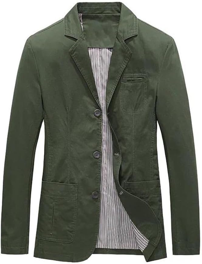 Men's Casual Solid Cotton Suit Jacket Loose Single Breasted Retro Fashion Business Blazers