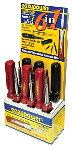 Image of Eazypower 87425 12-Pack 6-in-1 Screwdriver, R1 /R2 Square Recess; #1 /#2 Phillips; 1 /4 and 5 /16-inch Nut Setters Half Black /Half Red