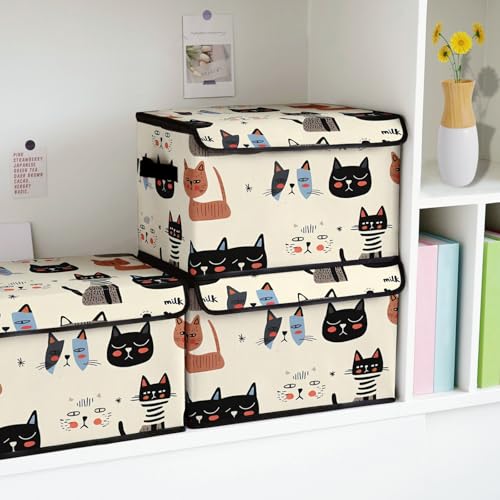 Image of Stackable Storage Bins with Lids,Closet Organizers Fabric Box for Home and Office,Blanket Clothes Organizers,Under Bed Storage Containers 3 Pack