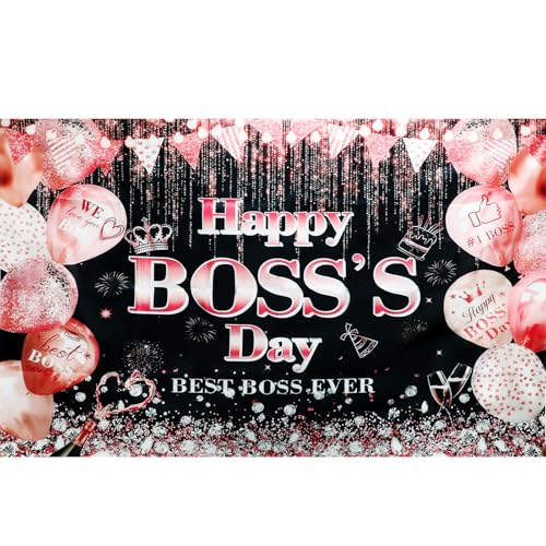Happy Bosss Day Banner Backdrop Decorations Backdrop Banner Office Decoration Printed with Best Boss Ever for Happy Boss Day Background Decorations