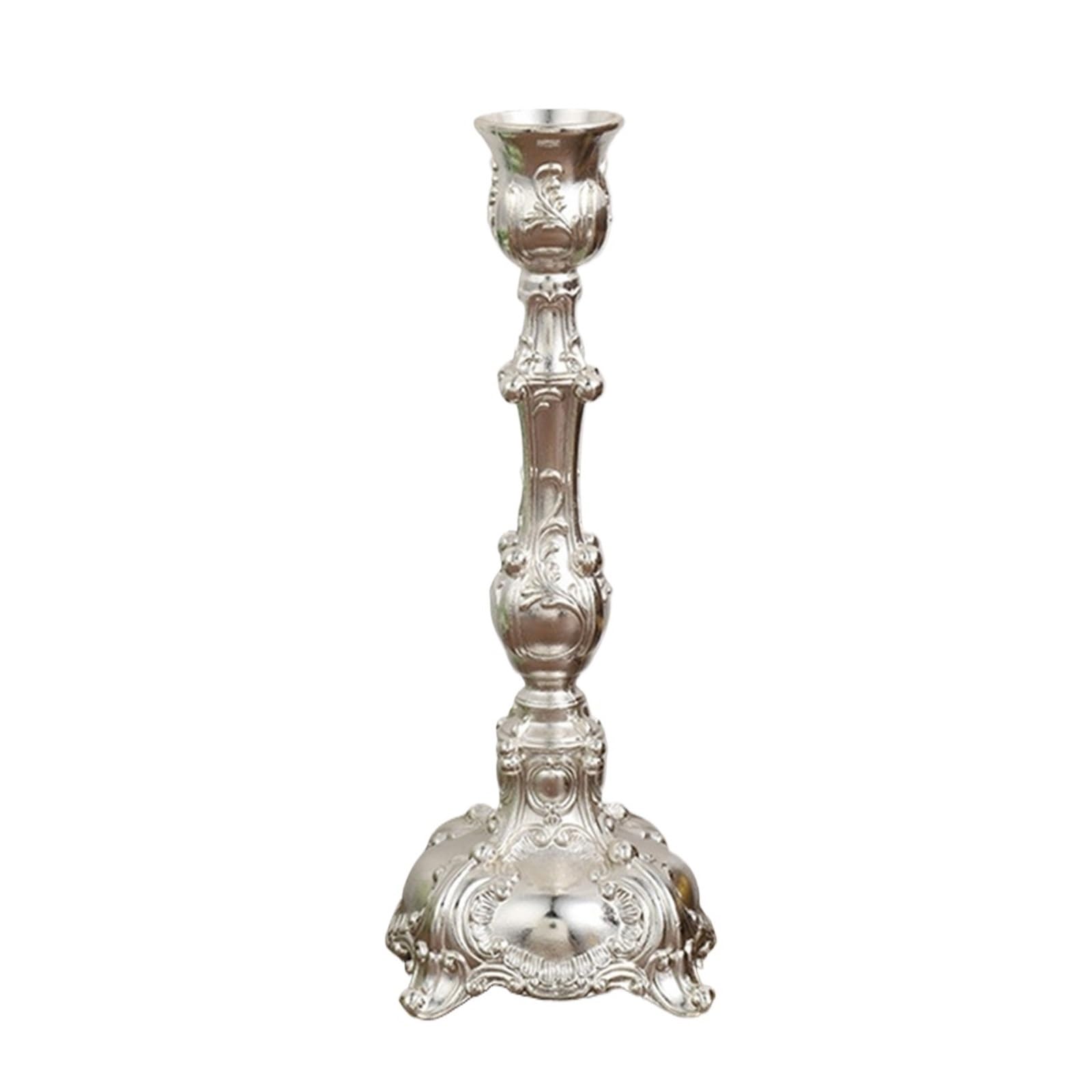 2Pcs Candle Holder Candlesticks Candles Silver Wedding Stand Table Home Decoration For Desktop Decoration(Silver,6x6x17cm)