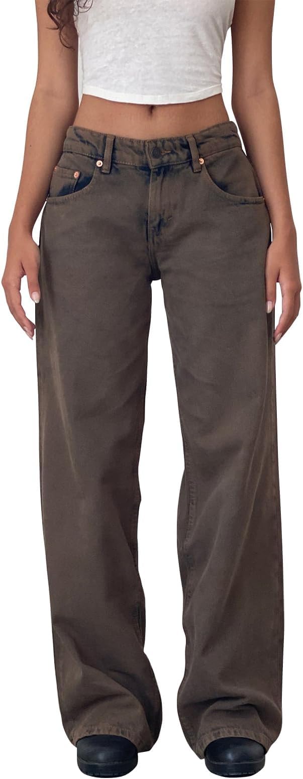 Women Y2K Low Rise Baggy Jeans Loose Fit Boyfriend Straight Wide Leg Denim Pants Streetwear Trousers Fall Outfits
