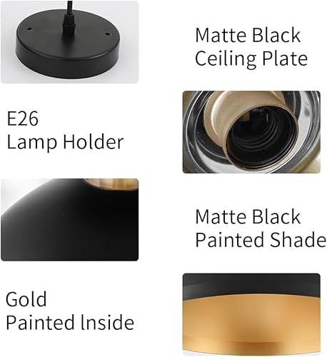 Miniatura 6 de Lámpara colgante industrial negra de granja, lámpara colgante con pantalla de cristal, luces colgantes para isla de cocina, comedor, pasillo, bar (2)