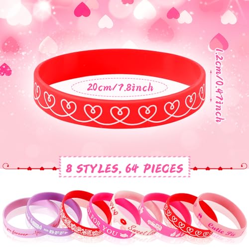 Image of JUNEBRUSHS 64Pcs Valentine's Day Party Favors Silicone Bracelets