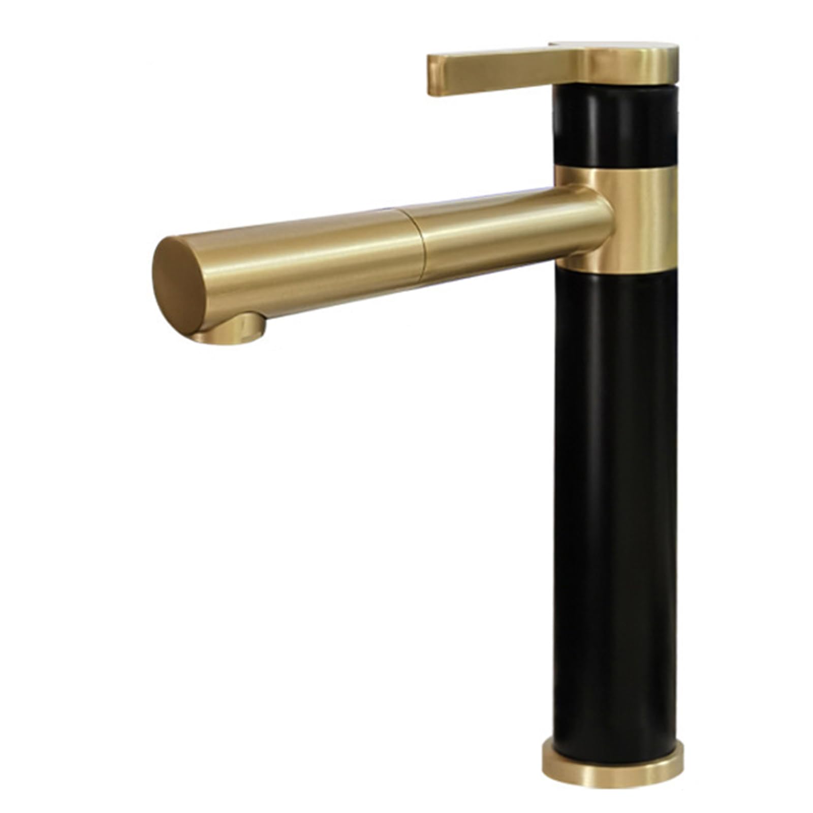 Grifo Lavabo en Cascada Fregadero de Un Solo Orificio de Agua Fría Y Caliente de Acero Inoxidable Grifo de Lavabo Giratorio de 360° Monomando Negro + Dorado Alto Grifo de Lavabo para Baño