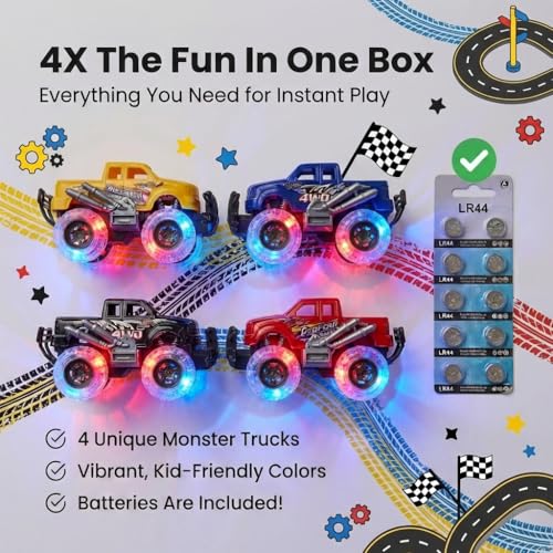 Image of ArtCreativity Light Up Monster Trucks for Boys and Girls, 8-Pack Toy Truck Set, Monster Trucks for Boys 3 4 5 6 7 8 Years Old, Toddler Monster Truck Toys, Light Up Trucks