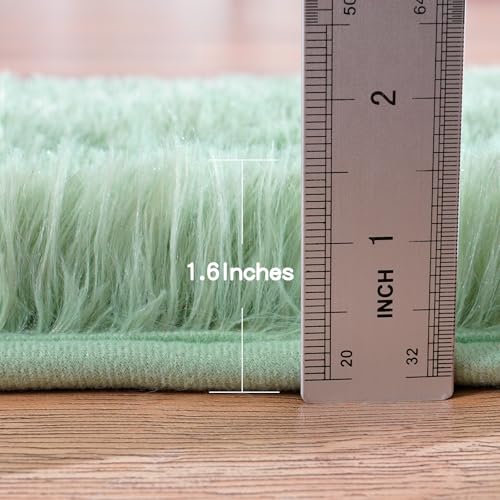KING DARE Runner 2x6 Rugs for Bedroom, Fluffy Shaggy Sage Green Rug for Dorm, Fuzzy Shag Plush Non-Slip Washable Soft Carpet for Bedside Girls Boys Kids Room Decor