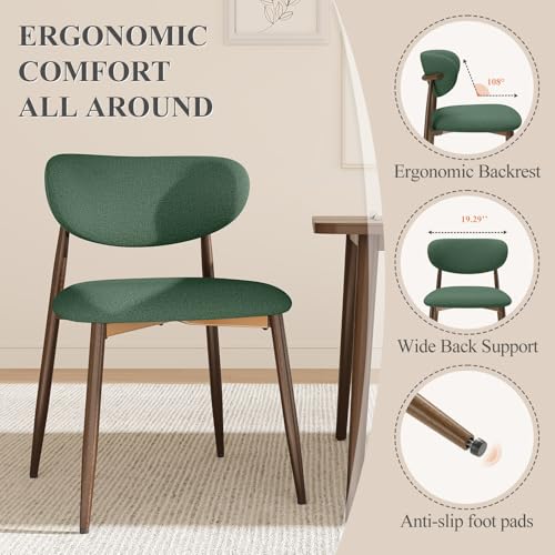 Image of MALOL Upholstered Dining Room Chairs Set of 2, Kitchen Chairs with Metal Legs and Anti Slip Pads, Curved Back Dining Chair for Home and Restaurant Use, Green