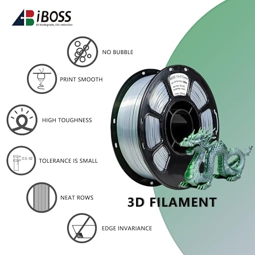 Image of iBOSS Silk Dual Color PLA Plus Filament 3D Printer 1.75mm + /- 0.02mm, Bicolor Filament Two Tone PLA 1KG(2.2lbs) Cardboard Spool, Fits for Most FDM 3D Printers, Silk Green Silver