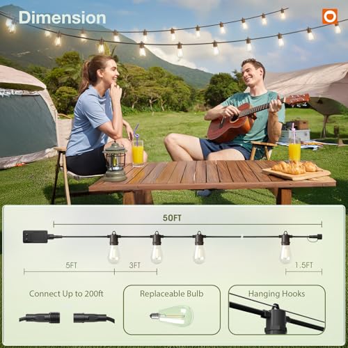 addlon 50FT LED Outdoor String Lights, Remote Dimmable Patio Lights with Timer & 3 Lighting Modes, 16 Shatterproof Edison Bulbs, Waterproof Connectable String Lights for Outside Backyard Party Décor by addlon - Used condition - Image 6