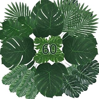 Zhou-long Sztuczne liście 60 szt. sztuczne liście tropikalne liście palmowe liście monstera z łodygami do dekoracji safari tropikalne artykuły imprezowe dżungla plaża Luau motyw dekoracje imprezowe (6